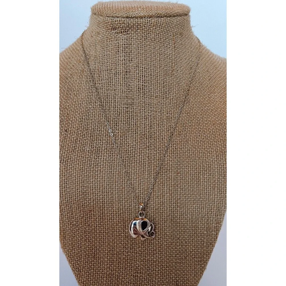 Avon Silvertone Birthstone Lucky Elephant Pendant Necklace